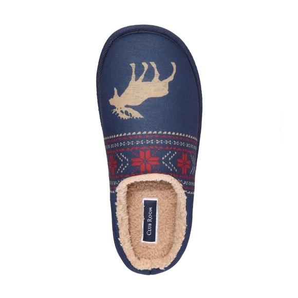 Club Room Men's Moose-Print Slippers (Navy, Small) Size 6-7 New in Box - Picture 3 of 13